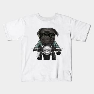 biker pug dog Kids T-Shirt